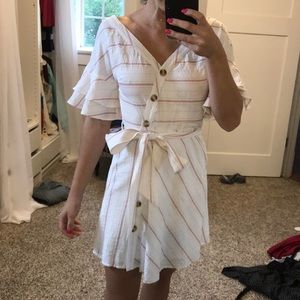 pink and white striped dress